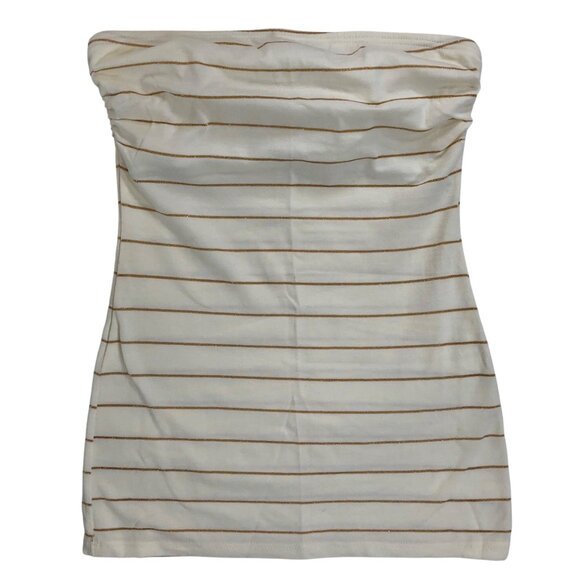 Y2K Wet Seal Cream & Gold Stripes Coastal Chic Beachy Strapless Tube Top / Small - Picture 4 of 7